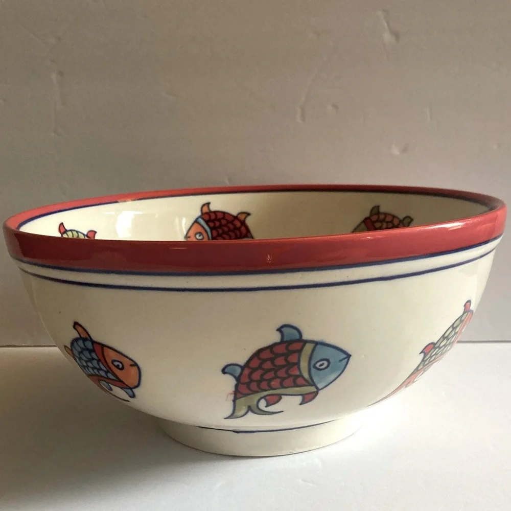 Get ready for the lake! Pier 1 Hand-Painted Koi Fish Medium Serving Bowl  - New!